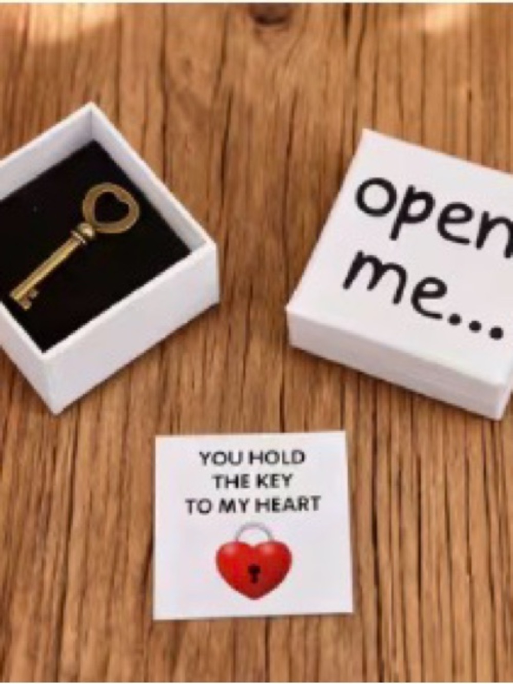 Heart Key Charm in Gift Box - Gold and Red